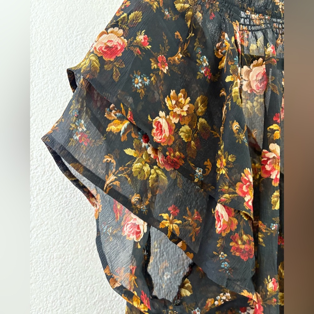 PAIGE Ally short sleeve floral print Silk black Top size S - Picture 6 of 9